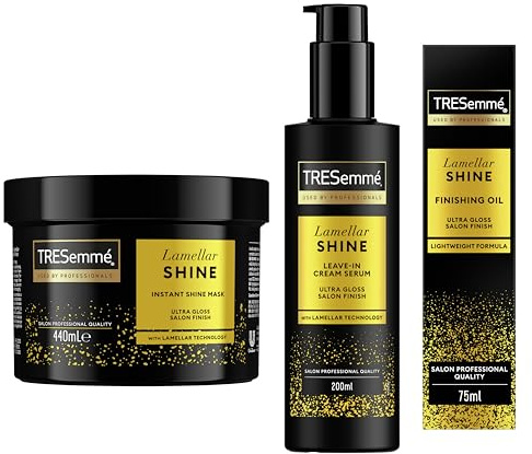 TRESemmé Lamellar Shine Set di trattamenti per la cura dei capelli, Maschera, Crema Siero Leave-In e Olio per capelli con brillantezza da salone 440 ml + 200 ml + 75 ml, 3 pz