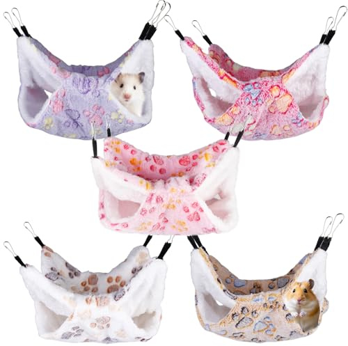 GBKDQQ 5 Stück Meerschweinchen Hängematte, Doppelschicht Frettchen Hängematte, Plüsch Weiche Kleintier Hängematte, Kuschelhöhle Meerschweinchen Bett, Frettchen Käfig, Ratten Zubehör