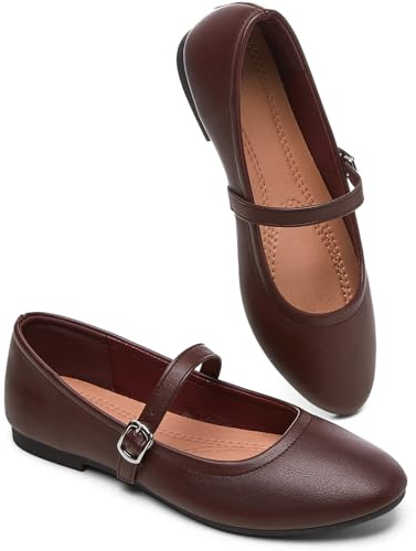 Womens Mary Janes Flats Shoes Ballet Flats Black Dress Shoes,Memory Foam Insole,Soft Synthetic Leather,with Strap(Red.US12)