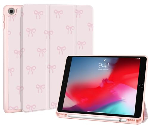Fycyko Fodral för iPad 9./8./7. Generation 2021/2020/2019, fodral för iPad 10,2 tum med pennhållare, sött flipmönster med stativ och reptåligt, rosa estetiskt fodral