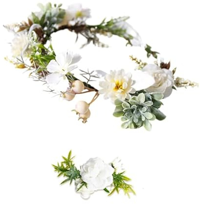 Kaiyzo Corona de Flores Diadema, Guirnalda Blanca de Flores Artificiales para Novia y Festival, Tocado Bohemio Vintage, Estructura Metálica con Flores de Tela, Incluye Pasador Floral