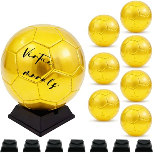 Virtue morals Gold Autograph Soccer Ball Set, 3/6/8 Pack with Display Stand and Air Pump for Trophies, Awards, Championship Party, Size 4 (8)