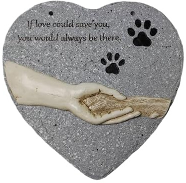 IOIUSKKU Statue commémorative pour Chien, Pierre tombale pour Animal de Compagnie en Forme de cœur Unique et détails touchants, stèle funéraire en Pierre avec Empreinte Patte pour Chien