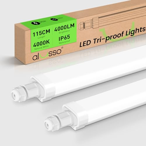 ALUSSO Lot de 2 Réglette LED 115 cm, 36 W 4000 LM Tubes Lumineux, Blanc Neutre 4000K IP65 Extérieur étanche Neon LED pour Garage, Cave, Atelier, Pièces Humides, Salle de bain, Bureau, Entrepôt