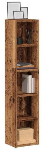Kaloriko Lot de 2 étagères à CD - En bois vieilli - 21 x 16 x 93,5 cm - 5 compartiments - Pour salon, chambre à coucher, bureau, rangement de médias - Design moderne
