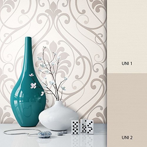 NEWROOM Barocktapete weiß Vliestapete silber metallic Classic,klassisch schöne moderne und edle Design Optik, inklusive Tapezier Ratgeber