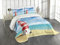 ABAKUHAUS Strand Tagesdecke Set, Leuchtturm Möwen Ozean, Set mit Kissenbezügen Romantischer Stil, für Doppelbetten 220 x 220 cm, Vermilion Blue