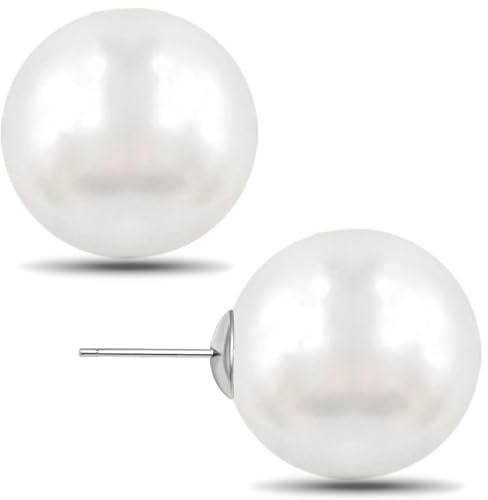 Big Pearl Earrings for Women Oversized Classic Faux Round Studs White Simulated Large Pearl Earrings for Women -14mm