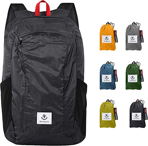 4Monster Faltbarer Rucksack Ultra Leicht, Unisex Tagesrucksack Outdoor, Wasserdichter Wanderrucksack für Camping Wandern Reisen Sport Klettern Radfahren (Schwarz, 32L)