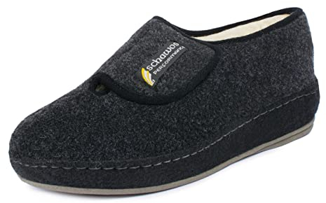 SCHAWOS Herren Filz Hausschuh 6064 warm gefüttert Schurwolle rutschhemmend Klettverschluss (46 EU, schwarz, Numeric_46)