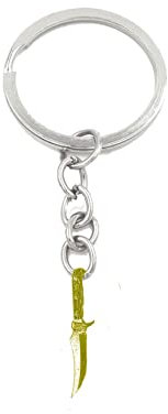 K25 Coltello da caccia decorativo miniture oro cromato finitura inglese peltro su anello diviso portachiavi, Oro cromato., Taglia unica