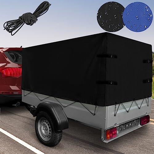 Jago® Hochplane - 2075 x 1150 x 900 mm, Gummigurt, Ösen und Schnallriemen, wasserdicht, Blau/Schwarz - Anhängerplane, Abdeckung, Abdeckplane, Gewebeplane, Plane für Stema PKW Anhänger (Schwarz)