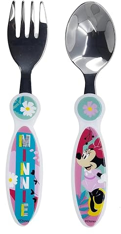 Edelstahl Besteck Set Ungiftig Minnie 2-teilig Löffel und Gabel für Kinder