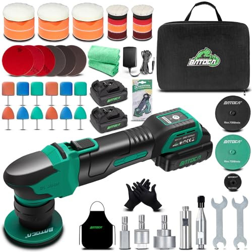 BATOCA S4 Cordless Car Polisher Buffer Sander Machine Rotary & Dual Action Mini Car Detailing Polishing Kit for Drill with 2X 12V 2.5Ah Batteries 1&3inch 4 Speeds for Car Detail Polish Mini Polisher