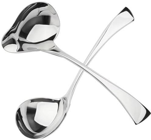 ZDFQly Gravy Ladle and Sauce Ladle, 18/10 Stainless Steel Ladles for Serving Soup, Sauces or Gravies (2 Pack, Silver)