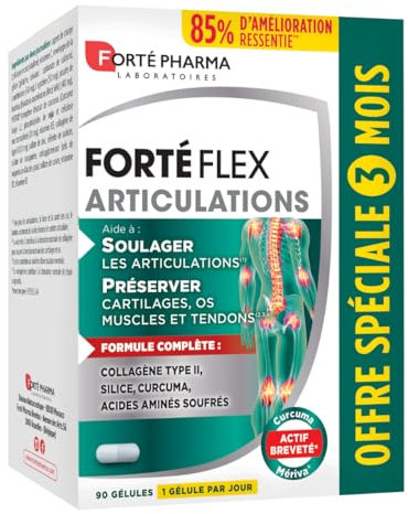 Forté Pharma - FortéFlex Articulations - Complement Alimentaire Articulations - Collagene marin, Curcuma, Vitamine C, Zinc - Santé des os, tendons, ligaments - Format 3 mois, 90 gélules, 1/jour