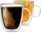 CMXING Double Walled Glass Coffee Mugs 350ml, Clear Insulated Coffee Mugs with Handles, Hand Blown, Heat Resistant, Large Glass Cups Set of 2
