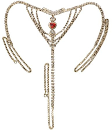 TQUXNGA String en cristal pour femme avec chaîne de taille en forme de cœur et strass pour boîte de nuit sexy, doré, As detailed discription