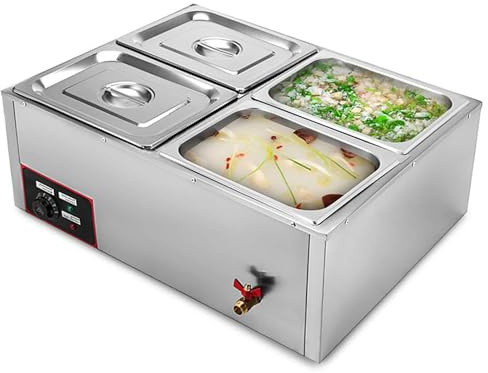 Calentador de alimentos eléctrico, control de temperatura del calentador de alimentos eléctrico de acero inoxidable con cubiertas, buffet profesional de acero inoxidable Bain Marie 34 cuartos for cate
