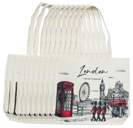 London Canvas Tote Bag - Cute Vintage - Book Shoulder - Reusable Grocery Bags for Women - Shopping Bag-Large Capacity – Trendy lover tote bag-Durable with inner pocket (London Phone Cabin Print, 10)