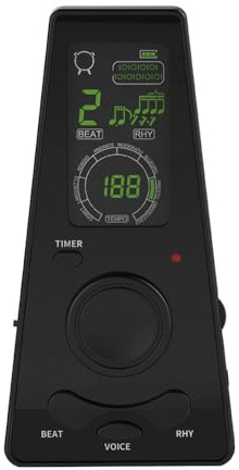 VOANZO Metrónomo Digital con Control de Volumen, Perilla de Tempo y Temporizador, metrónomo electrónico con ritmos de Voz vocales para Piano, violín, Guitarra, Ukelele y batería (Negro)