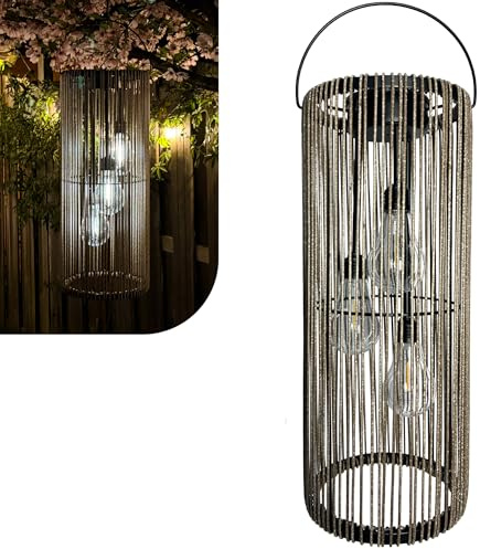 Gadgy Farol Solar Exterior Estilo Ratán – Lámpara LED Colgante o de Mesa – Luz Solar Decorativa para Jardín, Terraza o Balcón – Lámpara para Exteriores