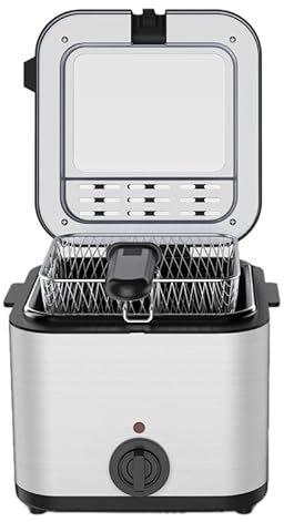 FDIT 1000W Freidérmico Eléctrico de Acero Inoxidable con Canasta, Recubrimiento Antiadherente, Manija Anti-escalfal, Multifuncional para Chips de Pescado de Pollo, (Enchufe de la
