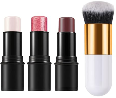 Contour Stick, Highlighter Makeup, Contour Highlighter Blush Sticks with Brush, Cream Bronzer Contour Stick Kit for Cheeks Eyes Lips, Long Lasting Waterproof Smooth Multi Stick Face Makeup Set,3 Pack