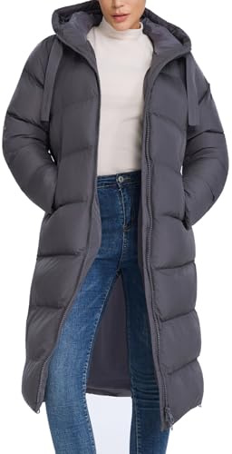 HOTIAN Manteau d'hiver chaud pour femme - Longue parka - Veste matelassée - Fermeture éclair - Doudoune - Veste d'extérieur - Manteau d'hiver avec capuche