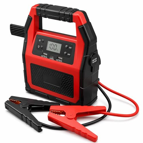 Avviatore di emergenza portatile da 42000 mAh, 12 V e 24 V, corrente di picco 1500 A, per tutte le auto, camion e veicoli pesanti, batteria di emergenza per auto con funzione Power Bank
