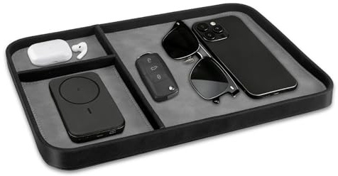SITHON Valet Tray Trendy Organizer, Premium PU Leather Stylish and Organized Multifunctional Catchall Bedside Vanity Tray Nightstand Caddy Holder for Keys, Watch, Wallet, Jewelry and more (Black)