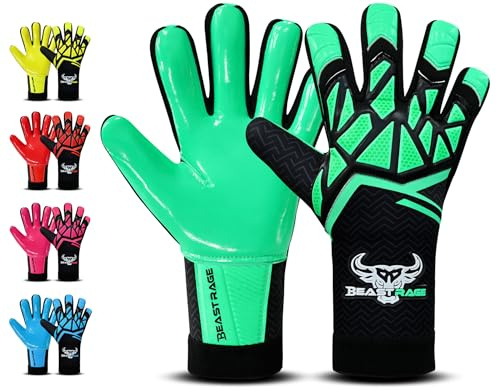 BEAST RAGE Gants de Gardien de But pour Enfants,Adolescents et Adultes–Gants de Gardien de But de Football pour garçons et Enfant