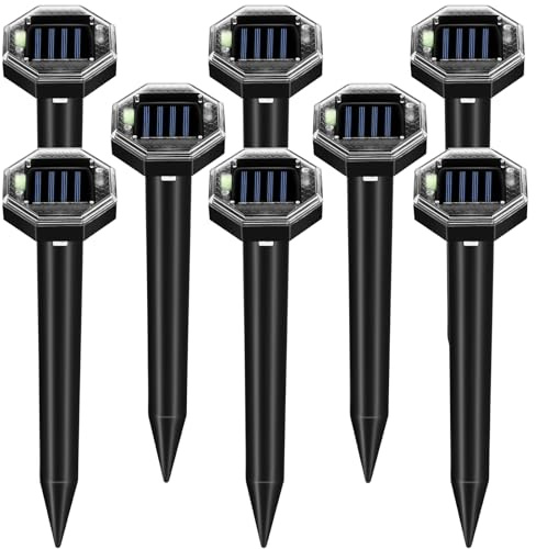 8 Pack Mole Repellent Solar Powered, Vole Repellent Outdoor for Yard, Waterproof Ultrasonic Gopher Deterrent Stakes for Mole, Vole, Gopher, Groundhog, Armadillo, Chipmunk Repeller for Garden Lawns