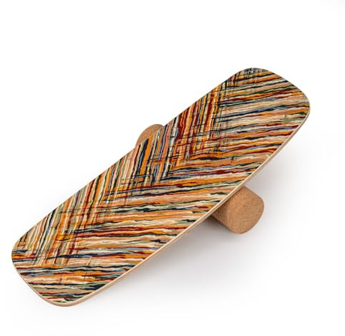 COSTWAY Wooden Balance Board, Surfing Skate Balance Trainer with Roller, Yoga Fitness Training Boards for Core Strength Body Coordination (Colorful)