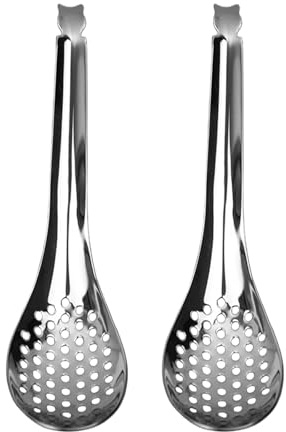 KinetiCore 2 Pack Stainless Steel Slotted Spoons, Small Caviar Colander Spoons Skimmer Strainer Scoops, Rustproof Kitchen Utensils for Poached Eggs, Pasta, Cooking and Serving
