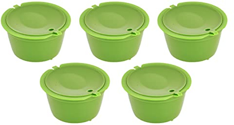 Pissente Kaffekapsel Återanvändbar Kaffefilterkoppsats 5 St 50ml ABS 304 Kapselkopp i Rostfritt Stål med Sked för -maskiner Hemmakontor Kaffeanvändning (Grön)