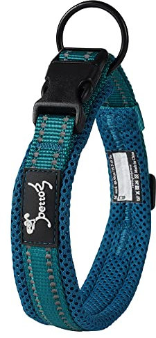 PETTOM Hundehalsband Verstellbare Nylon Hunde Halsband Atmungsaktives Reflektierend Halsband (Blau M)