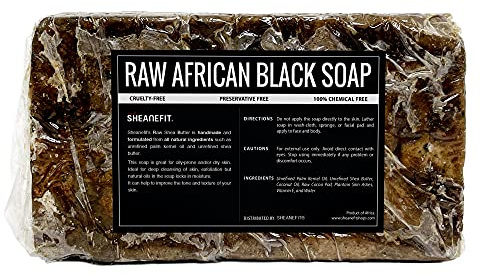 Sheanefit Raw African Black Soap Bar - For All Skin Types - Face, Body, Hair Soap Bulk Bars (15 Ounce (Pack of 1)