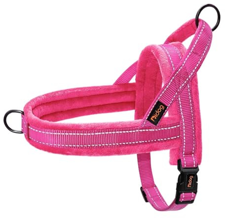Didog Soft Flannel Padded Dog Vest Harness, No Pull/Quick Fit Reflective Dog Strap Harness, Easy for Training Walking (S:Chest 18-22, Hot Pink)