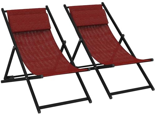Outsunny Set 2 Sedie Poltrona Sdraio da Esterni, Pieghevoli e Reclinabili, in Alluminio, 100x60x85 cm, Rosso