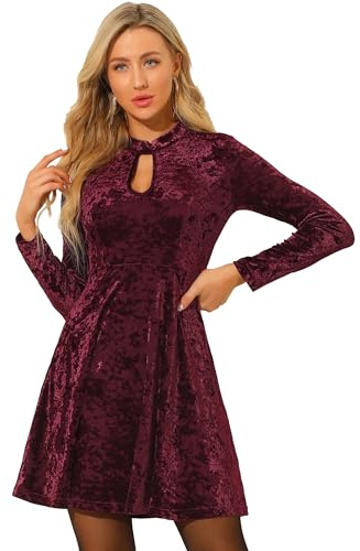 Allegra K - Mini Abito da Donna con Scollo a V e Scollo Rotondo, a Vita Alta, a Maniche Lunghe, in Velluto, 890v6, M
