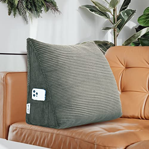 VERCART Dekokissen mit Füllung, Dreieckig Sofakissen Kordsamt Zierkissen Couchkissen, Dekorativ Kissen Bett Sofa, Rückenkissen Tagesbett Rückenlehne Lesekissen Keilkissen 45cm Grau