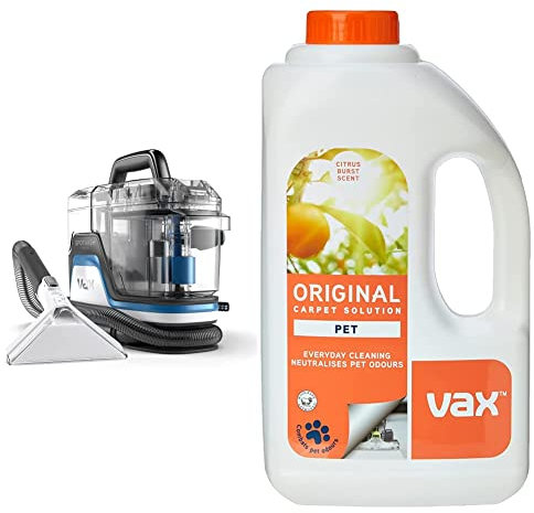 Vax SpotWash Home Duo Spot Cleaner | Remove spills, stains and pet messes | Extra-wide Cleaning Tool | Perfect for Home and Car - CDSW-MPXP & 1-9-142054 Original Pet 1.5L Carpet Cleaner Solution,White