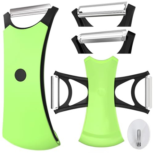Pelapatate Professionale - Pela per Frutta e Verdure, Doppio Taglio, Lama in Acciaio Inossidabile, Finitura Seghettata, Impugnatura Ergonomica Antiscivolo, Verde