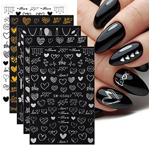 JMEOWIO Saint Valentin Mariage Coeur Stickers Ongles Nail Art 12 Feuilles Autocollants Ongles Autoadhésif Deco Ongle Nail Art Design Manucure