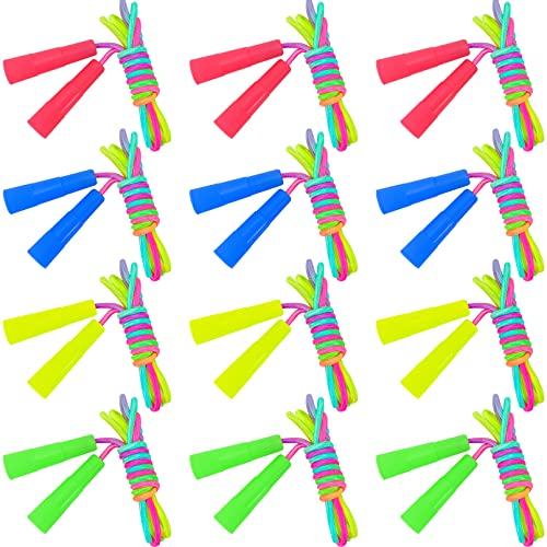 JEFFOUOO Springseil Set - 12 Stück Verstellbare 220CM Seile für Kinder, Baumwollseil Jump Rope, Seilspringen für Jungen und Mädchen, Schule, Outdoor Fitness