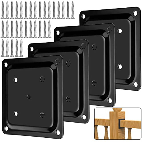 4 Pcs Wood Post Plate Connector, 4 x 4 Wood Fence Post Anchor Base, Deck Porch Railing Support Base, Powder-Coated Decking Post Base (4)
