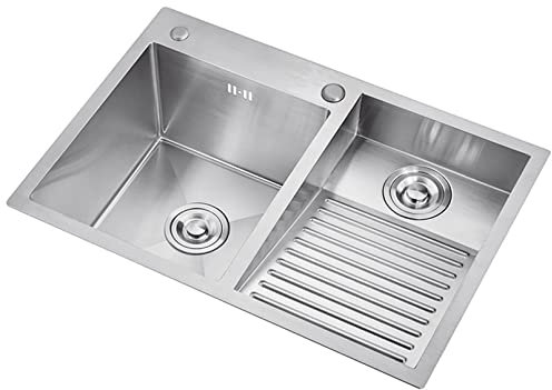 Juego de fregadero de cocina de montaje bajo encimera, fregadero de acero inoxidable 304 de doble cubeta con tabla de frotar y grifo, fregaderos de lavandería y de servicios públicos