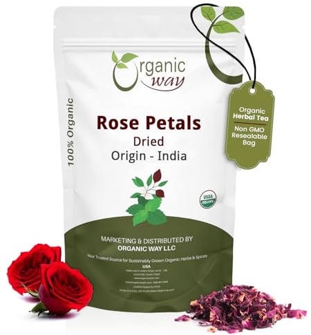 Organic Way Rose Petals Dried (Rosa Centifolia) - Pure, Edible & Fragrant for Tea | USDA & Kosher Certified |Vegan, Non GMO & Gluten Free | 100% Raw from India - India (2Oz.)