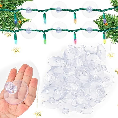 Christmas Light Suction Cups Christmas Lights String Suction Cup Holiday Light String Hooks Holders Light Caddy Window Glass Suction Cup Clips for Seasonal Lights & Xmas Decorations (100 Pcs)